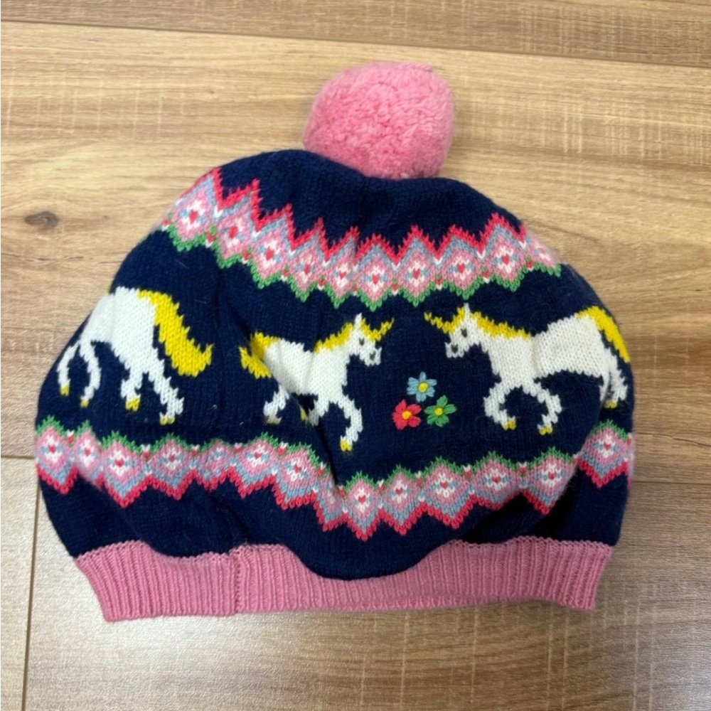 Mini Boden Unicorn Fair Isle Knit Beanie - Pink and Navy